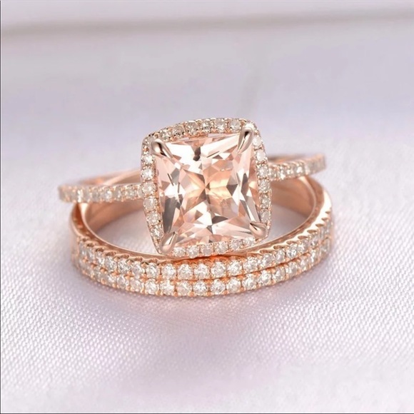 *NEW*3 Pieces Set Rose Gold Zircon Wedding Ring - Picture 2 of 6